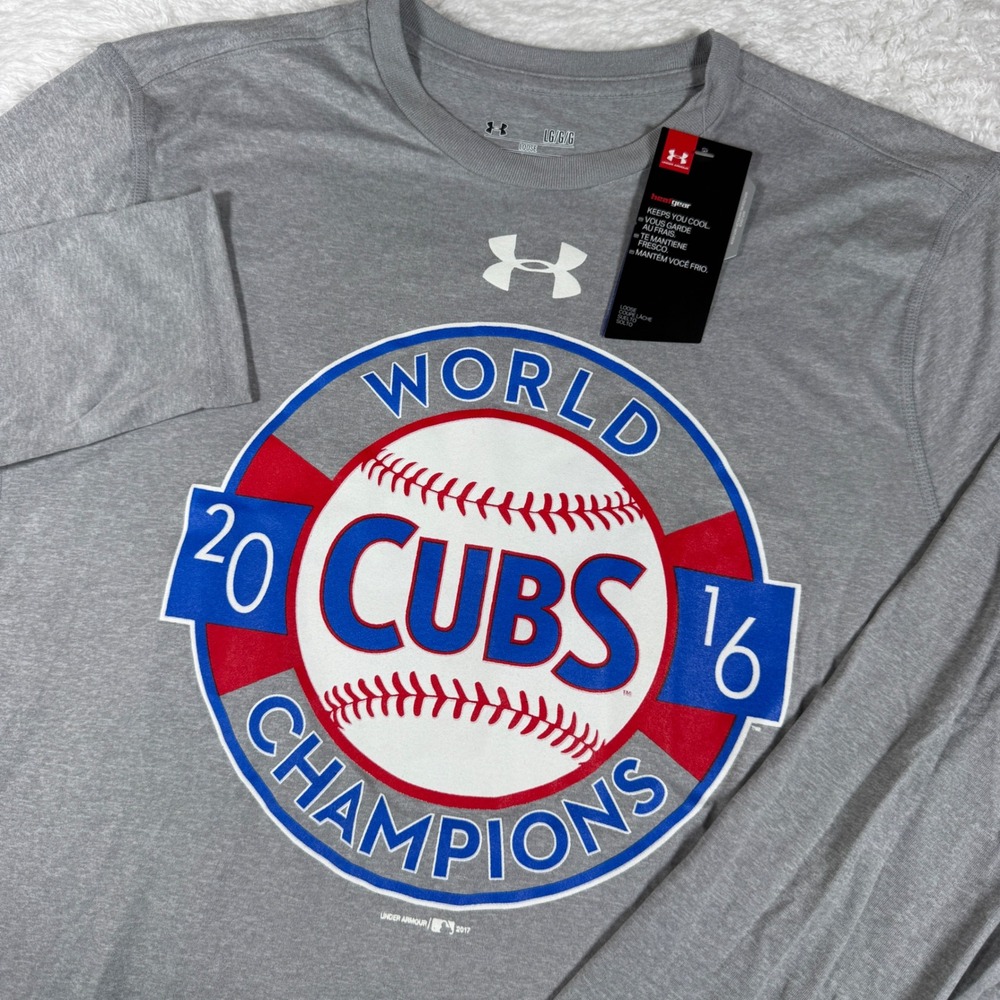 Under Armour HeatGear Chicago Cubs Mens LG Gray L/S 2016 World Series Champions